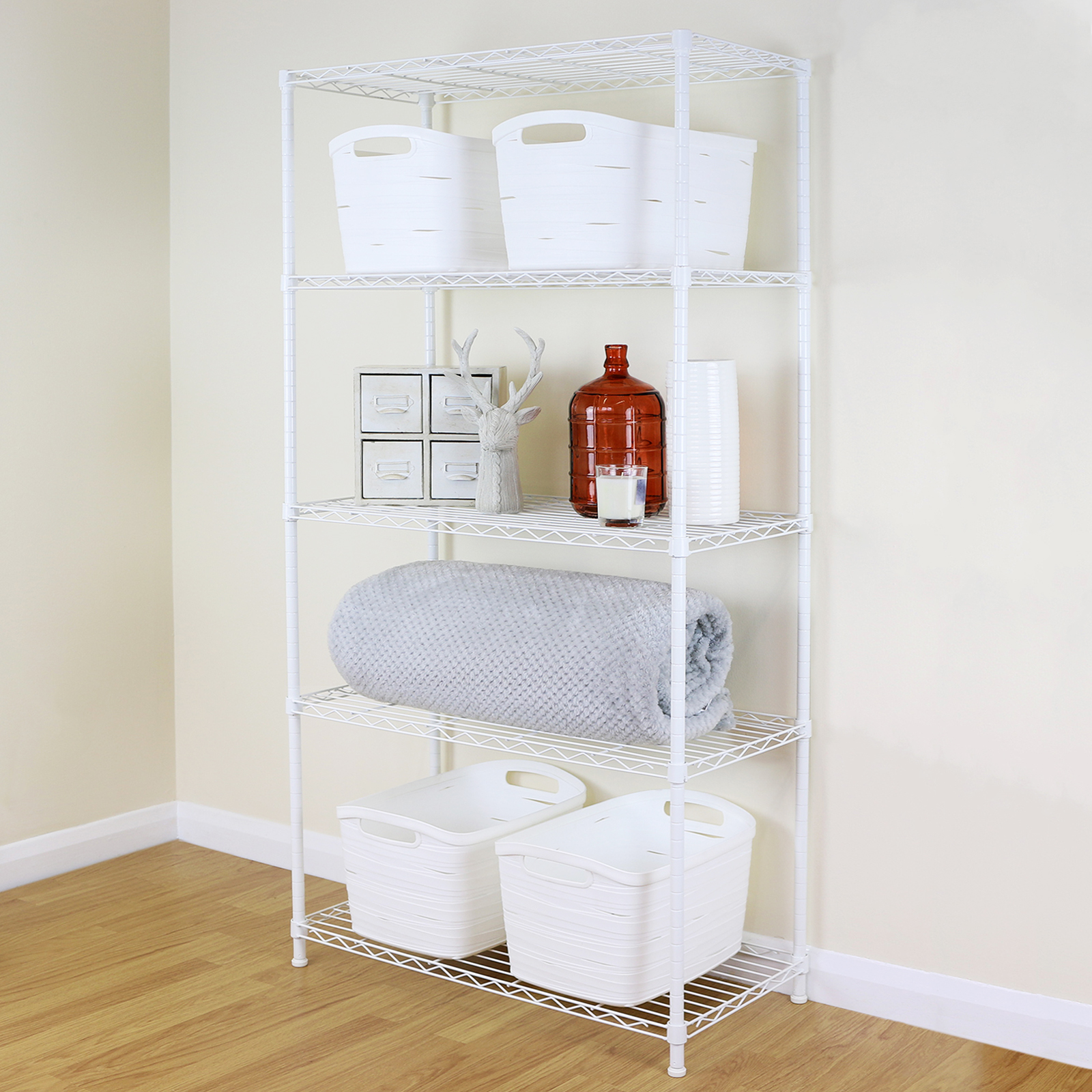 5 Tier White Metal Storage Rack/Shelving Wire Shelf Kitchen/Office Unit